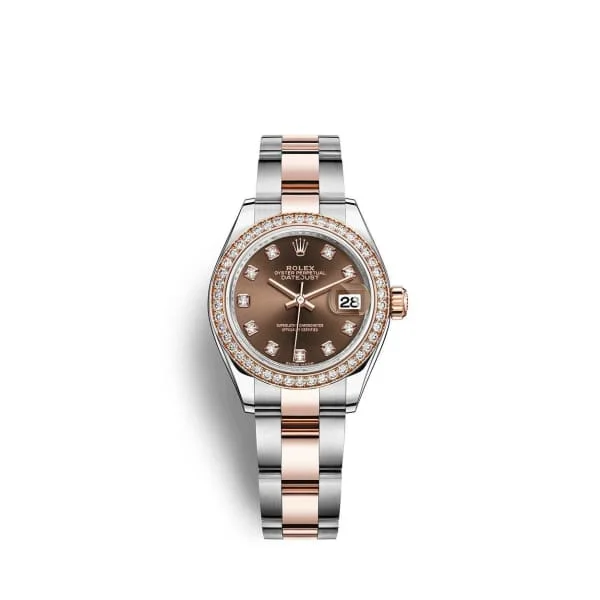 Rolex Lady-Datejust 28mm - Ref: 279381rbr-0012 - Chocolate Diamond Dial & Diamond Bezel, Two Tone Stainless Steel & 18K Rose Gold Oyster Bracelet Women's Watch-Rolex Day-Date 36mm Diamond Dial Watch