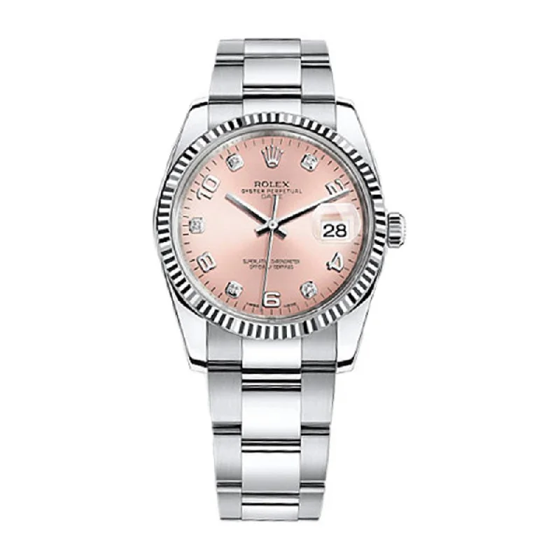 Rolex Date 34mm - Ref: 115234-0009 - Pink Diamond Dial, Stainless Steel Oyster Bracelet Watch-Rolex GMT-Master II 126710BLNR Watch