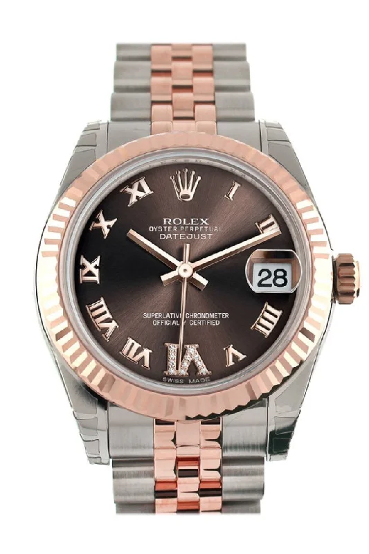 Rolex Datejust 31 Chocolate Roman Large VI Diamond Dial Fluted Bezel 18K Rose Gold Two Tone Jubilee Ladies Watch 178271 Pre-owned-Rolex Explorer II Men’s Watch