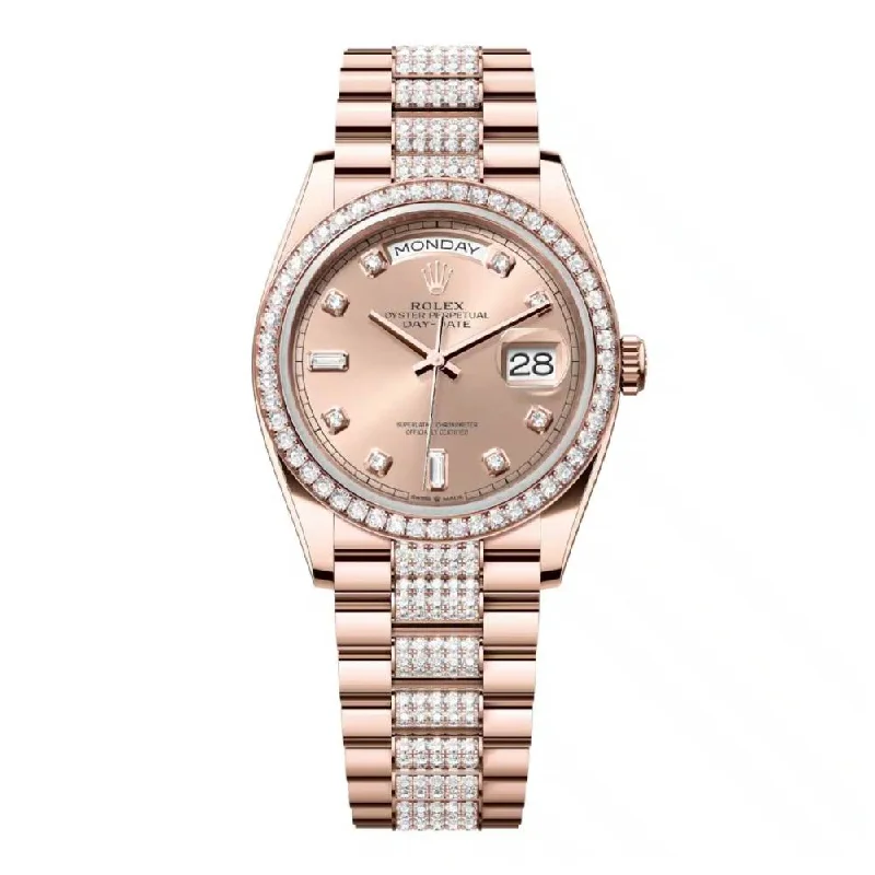 Rolex Day Date 36mm - Ref: 128345rbr-0020 - Champagne Diamond Dial & Diamond Bezel, 18K Rose Gold & Diamonds President Bracelet Watch-Rolex Datejust 36mm White Dial Watch