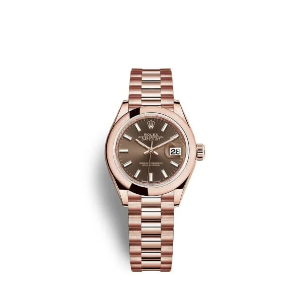 Rolex Lady Datejust 28mm - Ref: 279165-0007 - Chocolate Dial, 18K Rose Gold President Bracelet Women's Watch-Rolex GMT-Master II Root Beer Watch