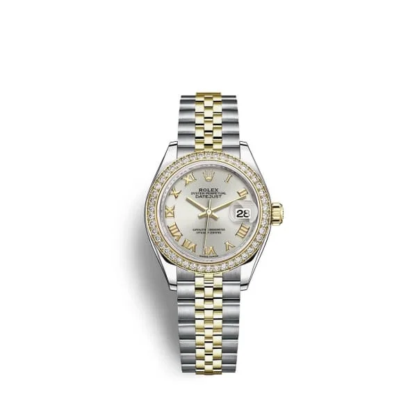 Rolex Lady-Datejust 28mm - Ref: 279383rbr-0005 - Silver Roman Dial & Diamond Bezel, Two Tone Stainless Steel & 18K Yellow Gold Jubilee Bracelet Women's Watch-Rolex Day-Date 40mm White Gold Watch