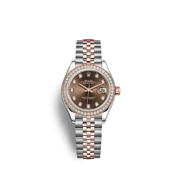 Rolex Lady-Datejust 28mm - Ref: 279381rbr-0011 - Chocolate Diamond Dial & Diamond Bezel, Two Tone Stainless Steel & 18K Rose Gold Jubilee Bracelet Women's Watch-Rolex GMT-Master II Red and Blue Watch