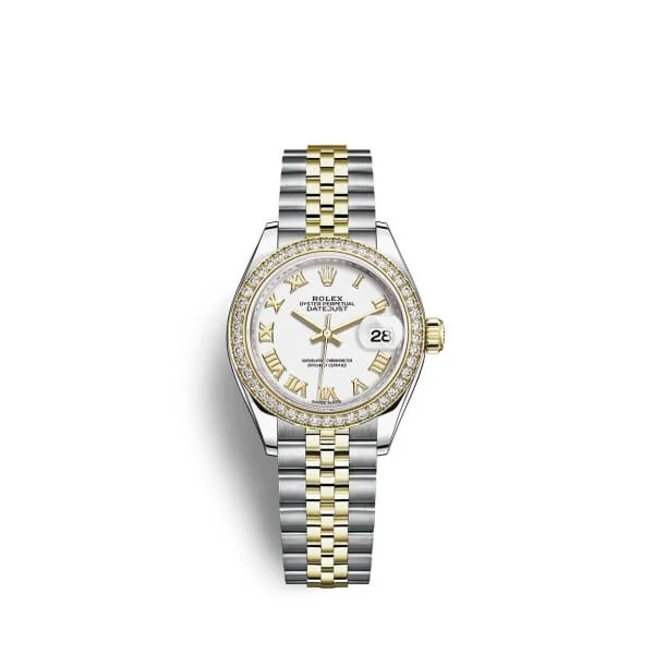 Rolex Lady-Datejust 28mm - Ref: 279383rbr-0023 - White Roman Dial & Diamond Bezel, Two Tone Stainless Steel & 18K Yellow Gold Jubilee Bracelet Women's Watch-Rolex Explorer II Men’s Watch