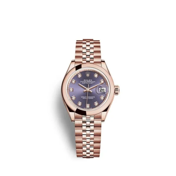 Rolex Lady Datejust 28mm - Ref: 279165-0020 - Aubergine Purple Dial, 18K Rose Gold Jubilee Bracelet Women's Watch-Rolex Day-Date 36mm Yellow Gold Watch