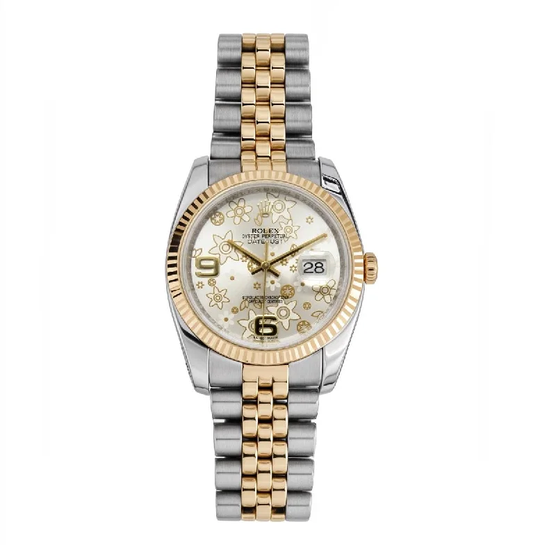 Rolex Datejust 36mm - Ref: 116233 - Silver Floral Dial, Two Tone Stainless Steel & 18K Yellow Gold Jubilee Bracelet Watch-Rolex Day-Date President Watch