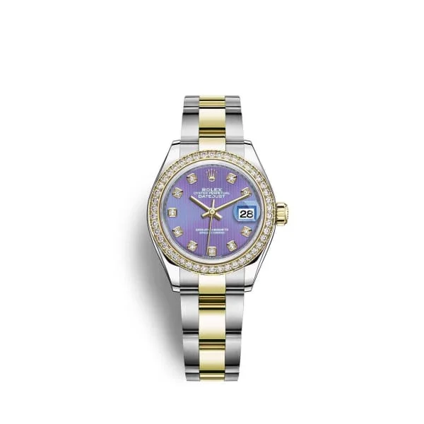 Rolex Lady-Datejust 28mm - Ref: 279383rbr-0016 - Lavender Purple Diamond Dial & Diamond Bezel, Two Tone Stainless Steel & 18K Yellow Gold Oyster Bracelet Women's Watch-Rolex Yacht-Master 40mm Watch