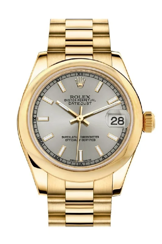 Rolex Datejust 31 Silver Dial 18K Yellow Gold President Ladies Watch 178248 Pre-owned-Rolex Oyster Perpetual 36mm Blue Dial Watch