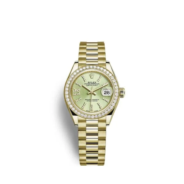 Rolex Lady Datejust 28mm - Ref: 279138rbr-0003 - Green Dial, 18K Yellow Gold President Bracelet Women's Watch-Rolex Cosmograph Daytona 18k Rose Gold Watch