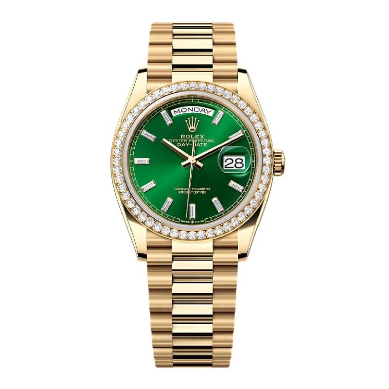 2024 Release Rolex Day-Date 36mm - Ref: 128348rbr-0078 - Bright Green Diamond Dial & Diamond Bezel, 18K Yellow Gold Presidential Bracelet Watch-Rolex Submariner Hulk 116610LV Watch