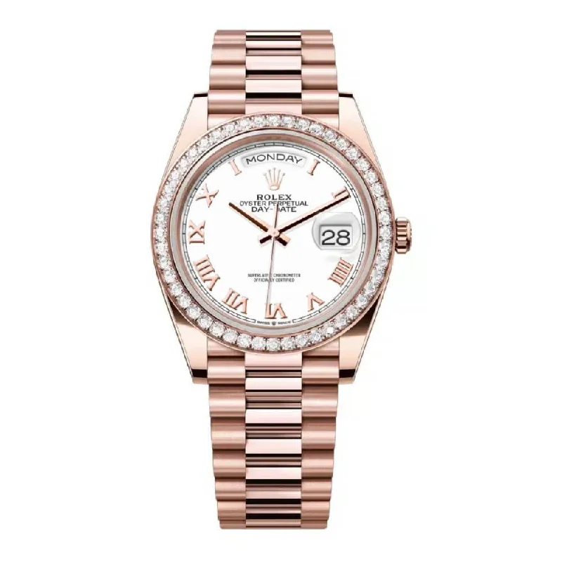 Rolex Day Date 36mm - Ref: 128345rbr-0054 - White Roman Dial & Diamond Bezel, 18K Rose Gold President Bracelet Watch-Rolex Datejust Jubilee Bracelet Watch