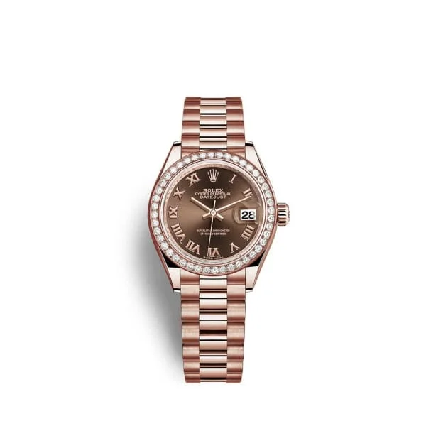 Rolex Lady-Datejust 28mm - Ref: 279135rbr-0016 - Chocolate Roman Diamond Dial & Diamond Bezel, 18K Rose Gold Presidential Bracelet Women's Watch-Rolex Oyster Perpetual 39mm Watch