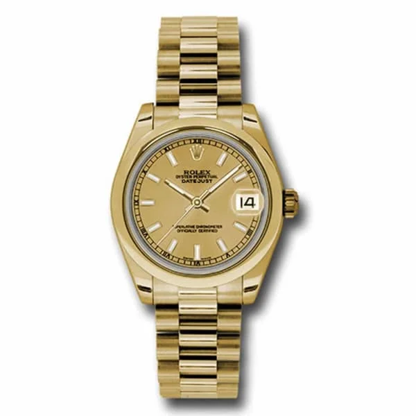 Rolex Datejust 31mm - Ref: 178248 chcap - Champagne Dial, 18K Yellow Gold President Bracelet Women's Watch-Rolex Milgauss Z-Blue Watch