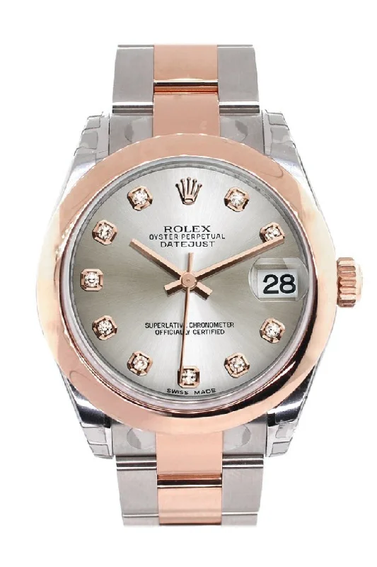 Rolex Datejust 31 Silver Diamond Dial 18K Rose Gold Two Tone Ladies Watch 178241-Rolex Day-Date 40mm Diamond Dial Watch