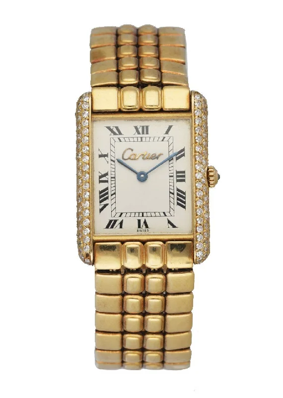 Cartier Tank Louis 18K Yellow Gold Diamond Bezel Ladies Watch-Cartier Trinity Ring 3 Gold Bands