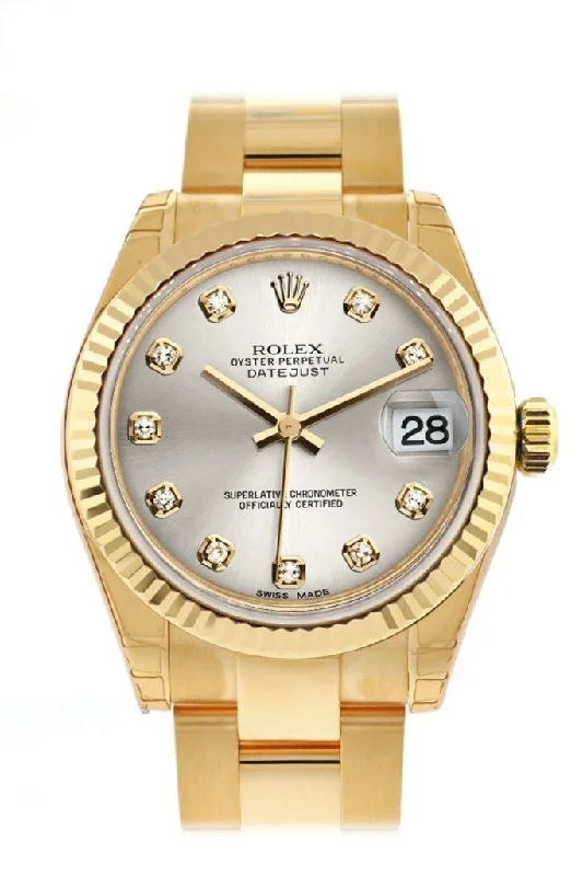 Rolex Datejust 31 Silver Diamond Dial Fluted Bezel 18K Yellow Gold Ladies Watch 178278 Pre-owned-Rolex GMT-Master II Pepsi Watch