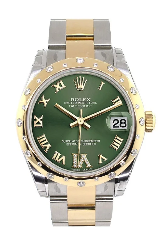 Rolex Datejust 31 Olive Green Roman Large VI Diamond Dial Fluted Bezel  18K Gold Two Tone Ladies 178343 Pre-owned-Rolex Milgauss 116400GV Watch Green Crystal