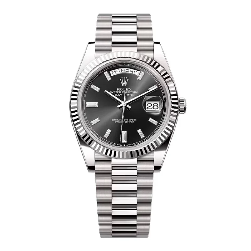 Rolex Day Date 40mm - Ref: 228239-0005 - Black Diamond Dial & Fluted Bezel, 18K White Gold President Bracelet Men's Watch-Rolex GMT-Master II Men’s Watch