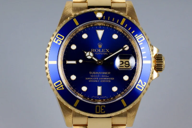 2006 Rolex YG Blue Submariner 16618 with Box and Papers-Rolex Day-Date 36mm Rose Gold Watch