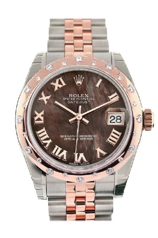 Rolex Datejust 31 Black Mother of Pearl Roman Dial Diamond Bezel 18K Rose Gold Two Tone Jubilee Ladies Watch 178341 Pre-owned-Rolex Cosmograph Daytona 116515LN Rose Gold Watch