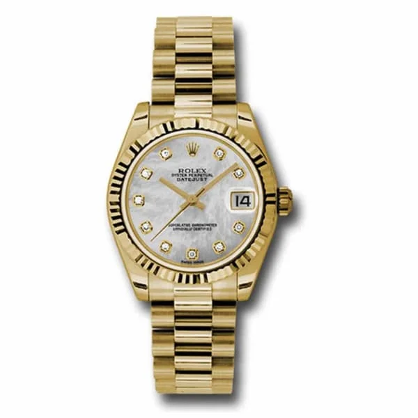 Rolex Datejust 31mm - Ref: 178278 mdp - White Mother of Pearl Dial, 18K Yellow Gold President Bracelet Women's Watch-Rolex Day-Date 36mm Diamond Dial Watch