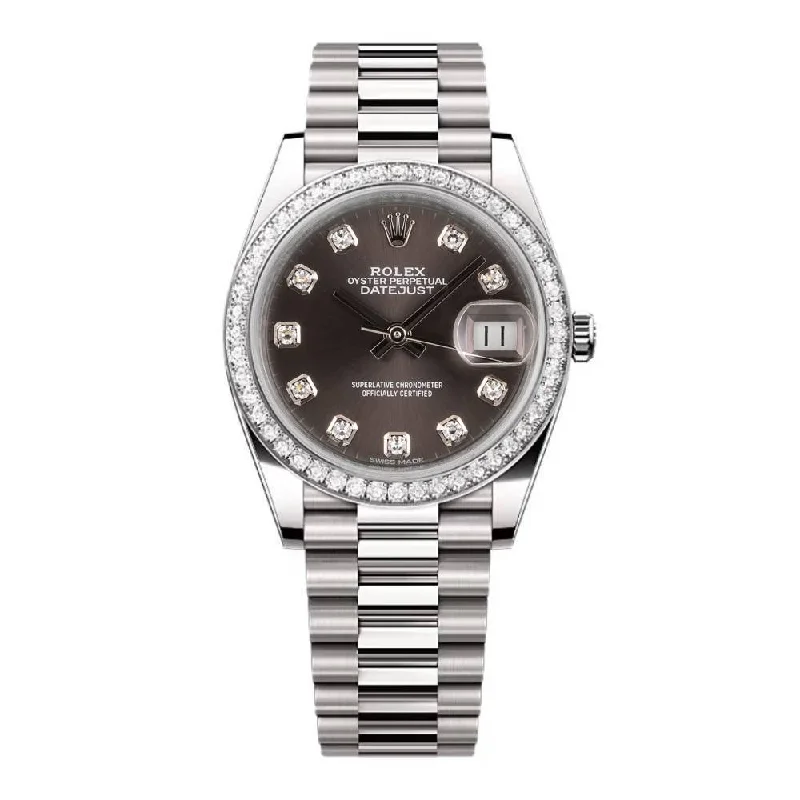 Rolex Lady-Datejust 28mm - Ref: 279136RBR dkgdp - Grey Diamond Dial & Diamond Bezel, Platinum Presidential Bracelet Women's Watch-Rolex Submariner 16610 Watch