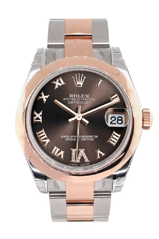 Rolex Datejust 31 Chocolate Roman Large VI set with Diamond Dial 18K Rose Gold Two Tone Ladies Watch 178241-Rolex GMT-Master II 126710BLNR Watch