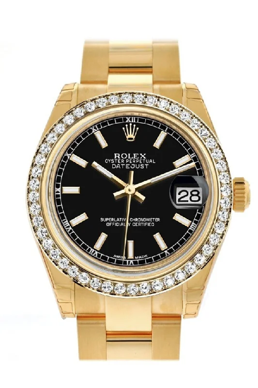 Rolex Datejust 31 Black Dial  Diamond Bezel 18K Yellow Gold Ladies Watch 178288 Pre-owned-Rolex Cosmograph Daytona 116520 Black Dial Watch