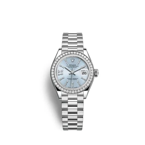 Rolex Lady-Datejust 28mm - Ref: 279136rbr-0001 - Ice Blue Diamond Dial & Diamond Bezel, 18K White Gold Presidential Bracelet Women's Watch-Rolex Day-Date 40mm White Gold Watch