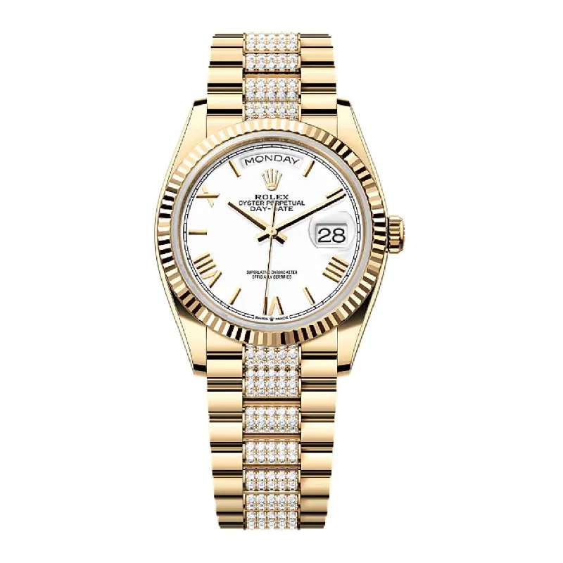 2024 Release Rolex Day-Date 36 mm | 18k yellow gold President Diamond bracelet | White dial Fluted bezel | Men's Watch 128238-Rolex Submariner 16610LV Watch