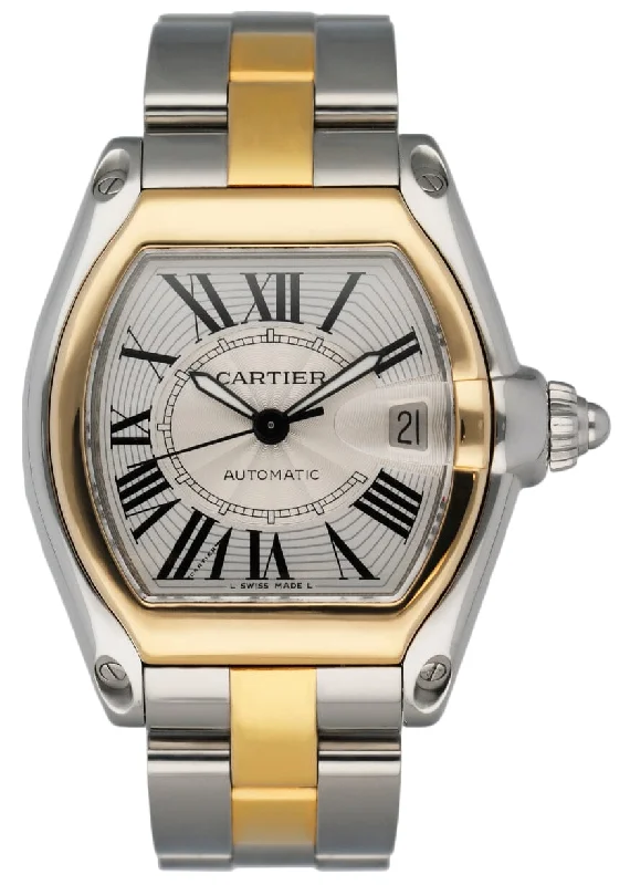 Cartier Roadster W62031Y4 Silver Dial Two Tone Mens Watch-Cartier Love Bangle 18k Rose Gold