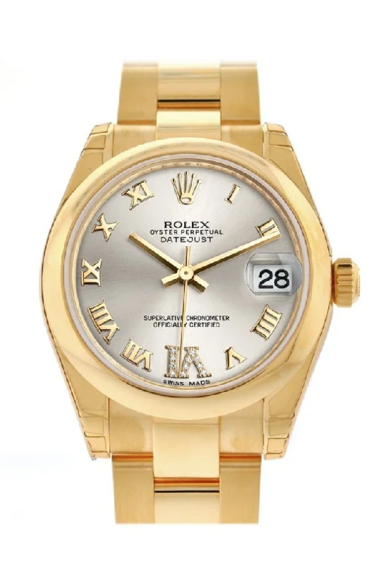 Rolex Datejust 31 Silver Large VI  Diamond Dial 18K Yellow Gold Ladies Watch 178248 Pre-owned-Rolex Datejust 31mm Jubilee Bracelet Watch