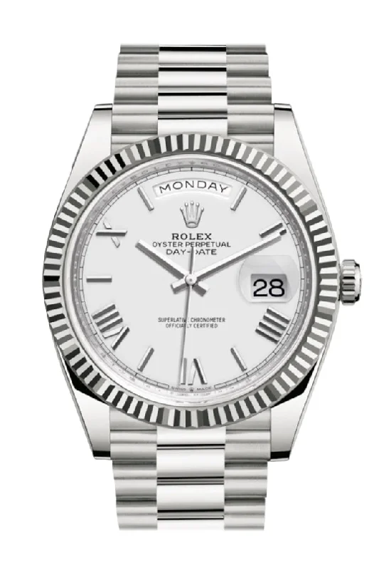 Rolex Day-Date 40 White Roman Dial Fluted Bezel White Gold President Automatic Men's Watch 228239-Rolex Submariner Blue Dial Watch