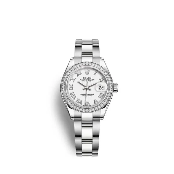 Rolex Lady-Datejust 28mm - Ref: 279384rbr-0020 - White Roman Dial & Diamond Bezel, Stainless Steel Oyster Bracelet Women's Watch-Rolex Yacht-Master II Watch