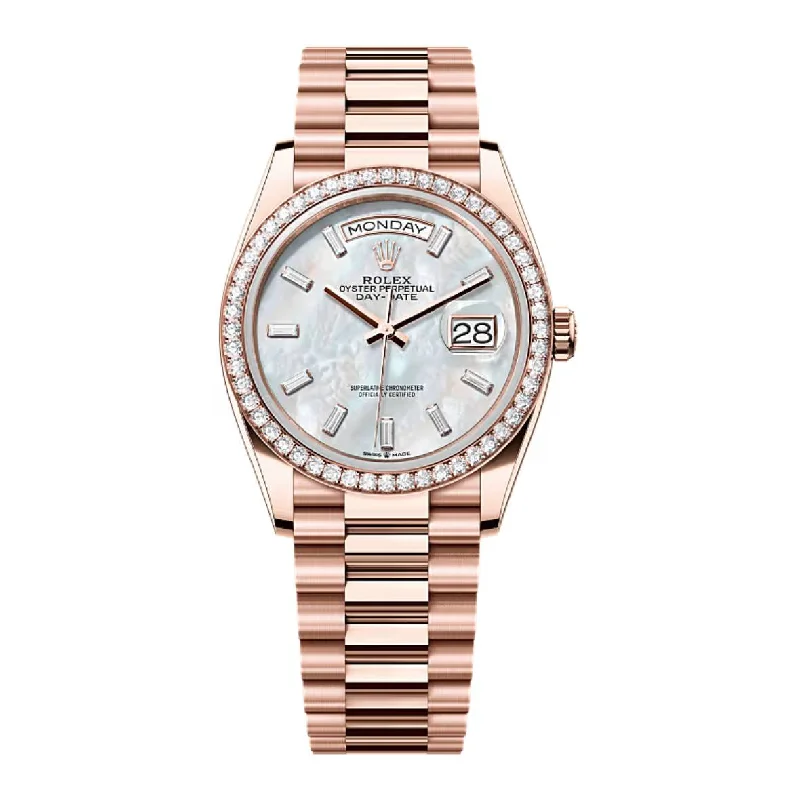 2024 Release Rolex Day-Date 36 mm | 18k Everose gold President bracelet | White mother-of-pearl dial Diamond bezel | Men's Watch 128345RBR-Rolex Datejust 31mm Rose Gold Watch