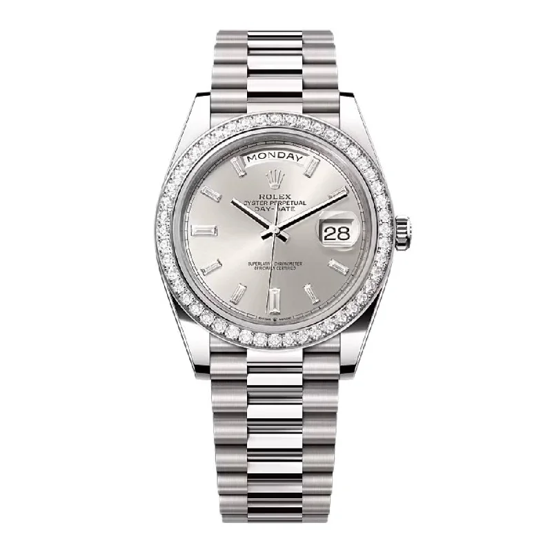 Rolex Day Date 40mm - Ref: 228349rbr-0001 - Silver Diamond Dial & Diamond Bezel, 18K White Gold President Bracelet Men's Watch-Rolex Oyster Perpetual 36mm Watch