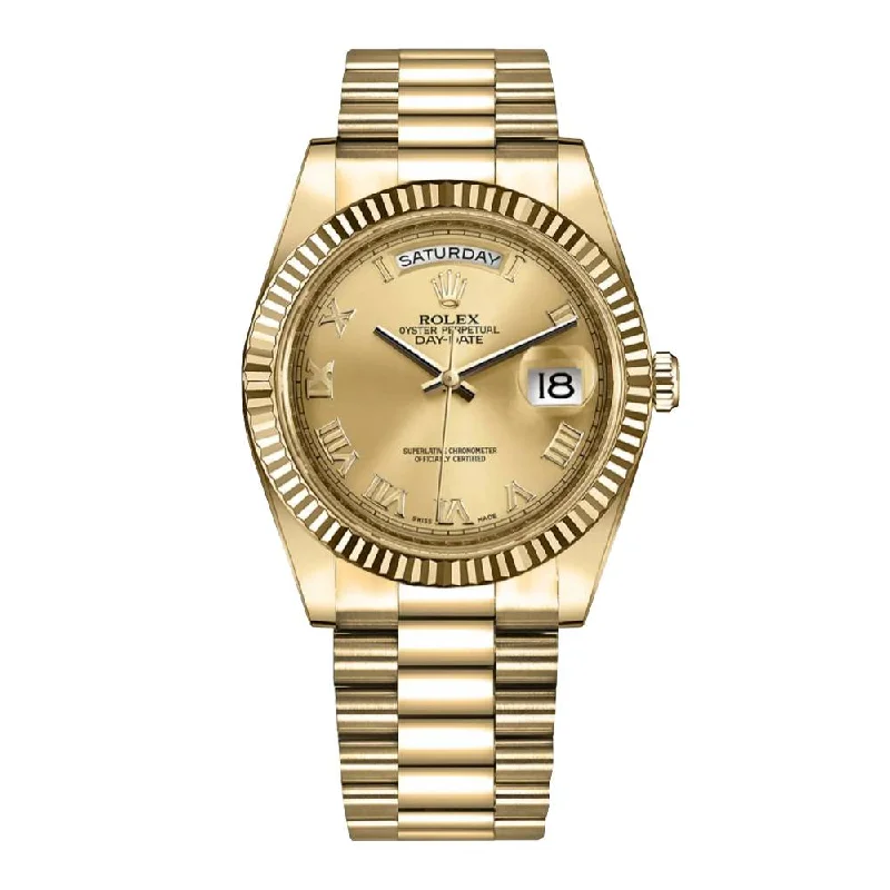 Rolex Day Date II 41mm - Ref: 218238CRP - Champagne Roman Dial & Fluted Bezel, 18K Yellow Gold President Bracelet Men's Watch-Rolex Submariner 116610LN Black Dial Watch