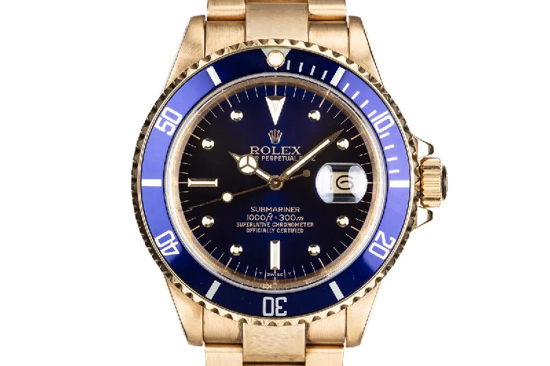 1988 Rolex 18K Gold Submariner 16808 Blue Nipple Dial with Box and Papers-Rolex Day-Date 40mm Rose Gold Watch