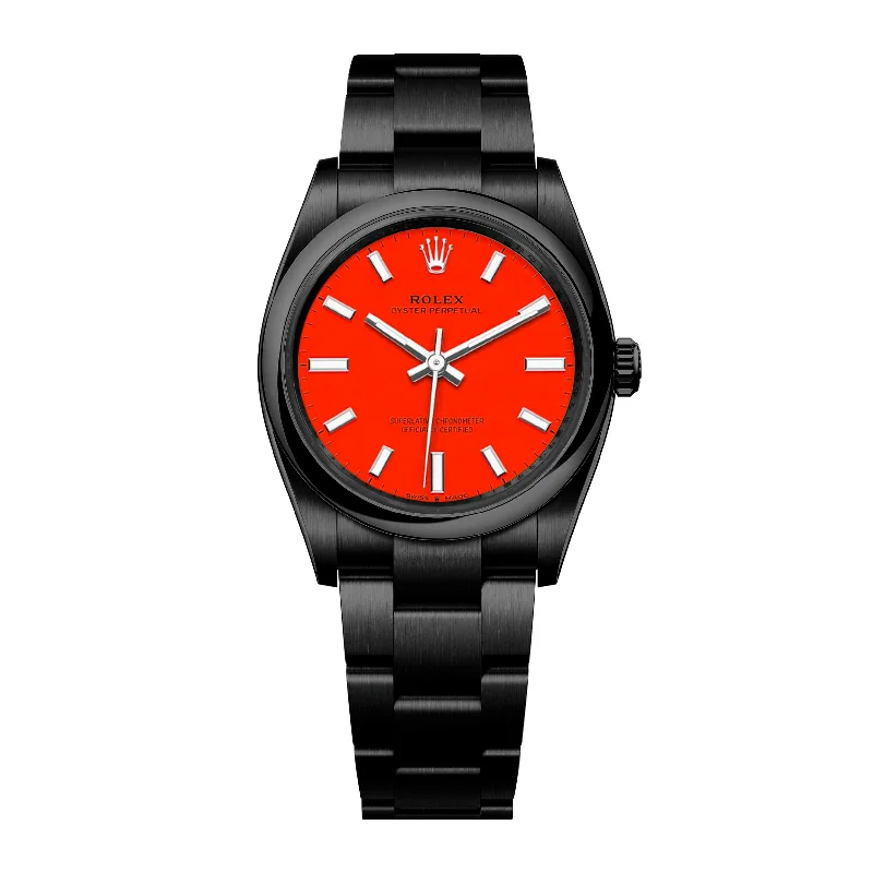 Rolex Oyster Perpetual 31mm | Black PVD Stainless steel bracelet | Coral red dial Smooth bezel | Ladies Watch 277200-0008-pvd-2-Rolex Day-Date President Watch