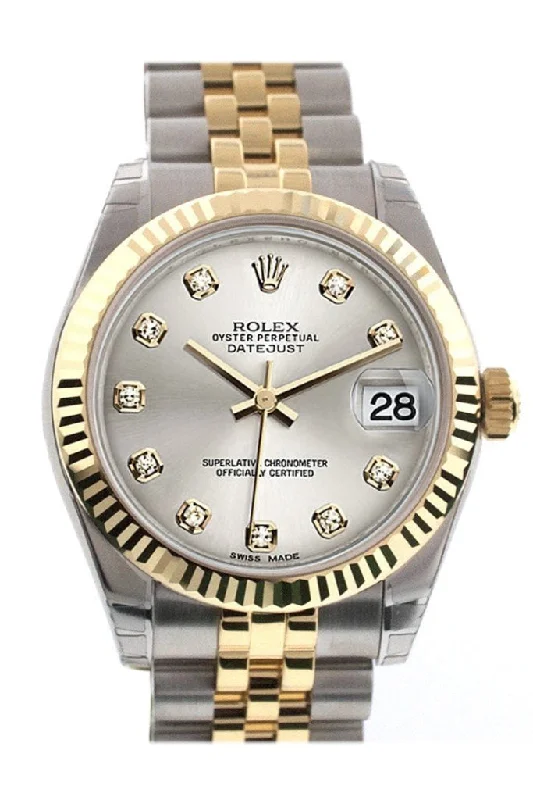 Rolex Datejust 31 Silver Diamond Dial Fluted Bezel 18K Gold Two Tone Jubilee Ladies 178273 Pre-owned-Rolex GMT-Master II Pepsi Watch