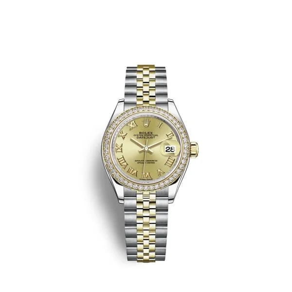 Rolex Lady-Datejust 28mm - Ref: 279383rbr-0009 - Champagne Roman Dial & Diamond Bezel, Two Tone Stainless Steel & 18K Yellow Gold Jubilee Bracelet Women's Watch-Rolex Submariner 14060M Watch