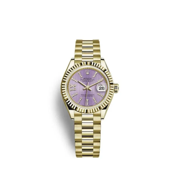 Rolex Lady-Datejust 28mm - Ref: 279178-0011 - Lilac Diamond Dial, 18K Yellow Gold President Bracelet Women's Watch-Rolex Cosmograph Daytona Watch