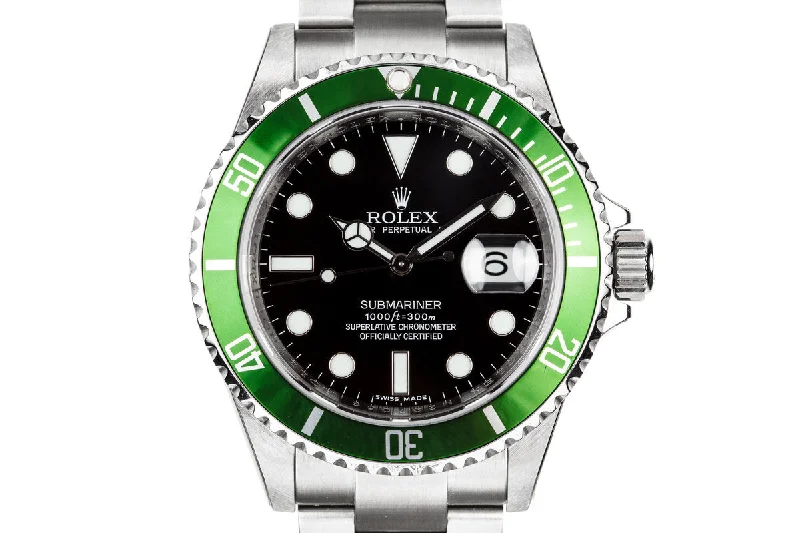 Mint with Stickers 2007 Rolex Anniversary Green Submariner 16610V with Box and Papers-Rolex Submariner Men’s Watch