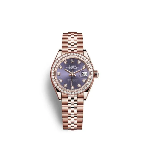 Rolex Lady-Datejust 28mm - Ref: 279135rbr-0011 - Aubergine Purple Diamond Dial & Diamond Bezel, 18K Rose Gold Jubilee Bracelet Women's Watch-Rolex Datejust 28mm Watch