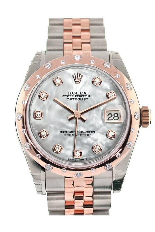 Rolex Datejust 31 White Mother of Pearl Diamond Dial Diamond Bezel 18K Rose Gold Two Tone Jubilee Ladies Watch 178341 Pre-owned-Rolex Day-Date 36mm Rose Gold Watch