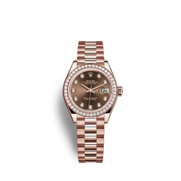 Rolex Lady-Datejust 28mm - Ref: 279135rbr-0017 - Chocolate Diamond Dial & Diamond Bezel, 18K Rose Gold Presidential Bracelet Women's Watch-Rolex President Day-Date 40mm Watch