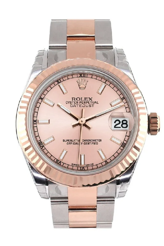 Rolex Datejust 31 Pink Dial Fluted Bezel 18K Rose Gold Two Tone Ladies Watch 178271 Pre-owned-Rolex Submariner 16610LV Watch