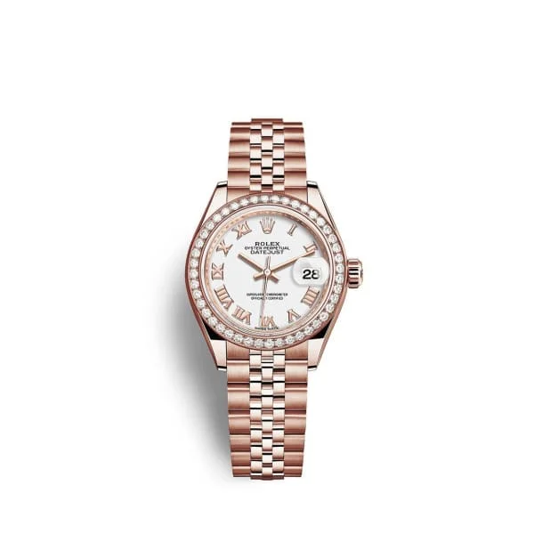 Rolex Lady-Datejust 28mm - Ref: 279135rbr-0024 - White Roman Dial & Diamond Bezel, 18K Rose Gold Jubilee Bracelet Women's Watch-Rolex Explorer Men’s Watch