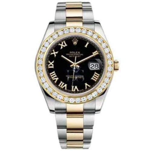 Rolex Datejust II 41mm - Ref: 116300BKRODB - Black Roman Dial & Custom Diamond Bezel Two Tone Stainless Steel & 18K Yellow Gold Oyster Bracelet Men's Watch-Rolex Submariner 116610LN Black Dial Watch