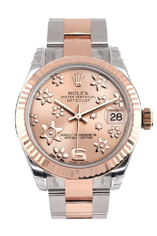 Rolex Datejust 31 Pink Raised Floral Motif Dial Fluted Bezel 18K Rose Gold Two Tone Ladies Watch 178271 Pre-owned-Rolex GMT-Master II 126710 Watch